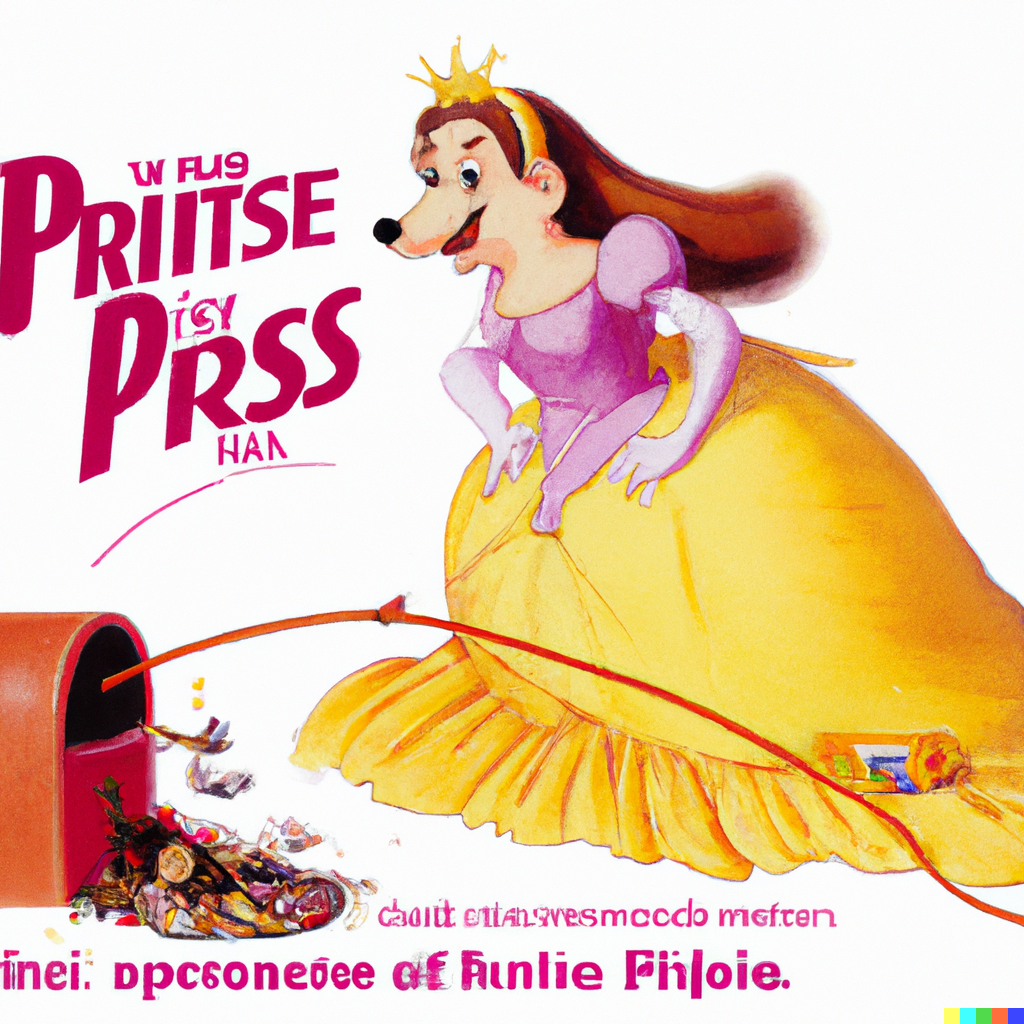 DALL·E 2023-04-15 19.13.58 - An ad for an animated Disney Princess movie where the princess protagonist accidentally becomes a rat and consumes garbage and then gains weight..png